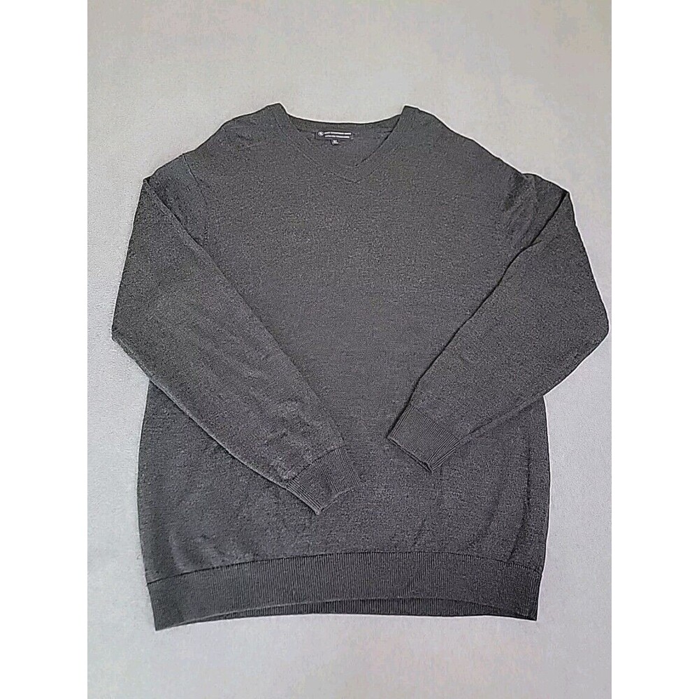 Hart Schaffner Marx V-Neck Sweater Mens XLT Charcoal Gray Extra Fine Merino Wool